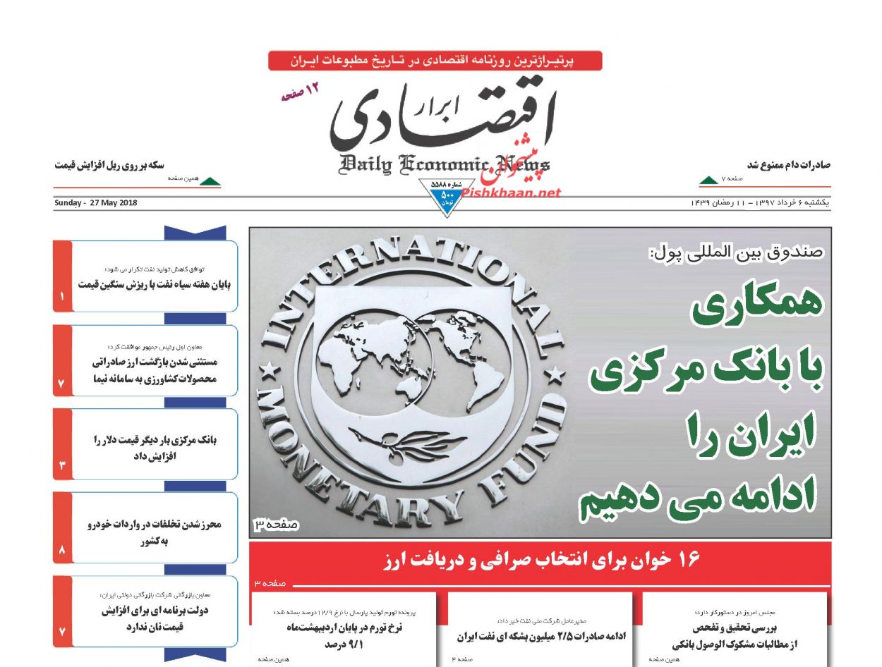 صفحه نخست روزنامه های اقتصادی 6 خردادماه