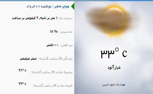 اعلام وضعیت آب و هوای یزد