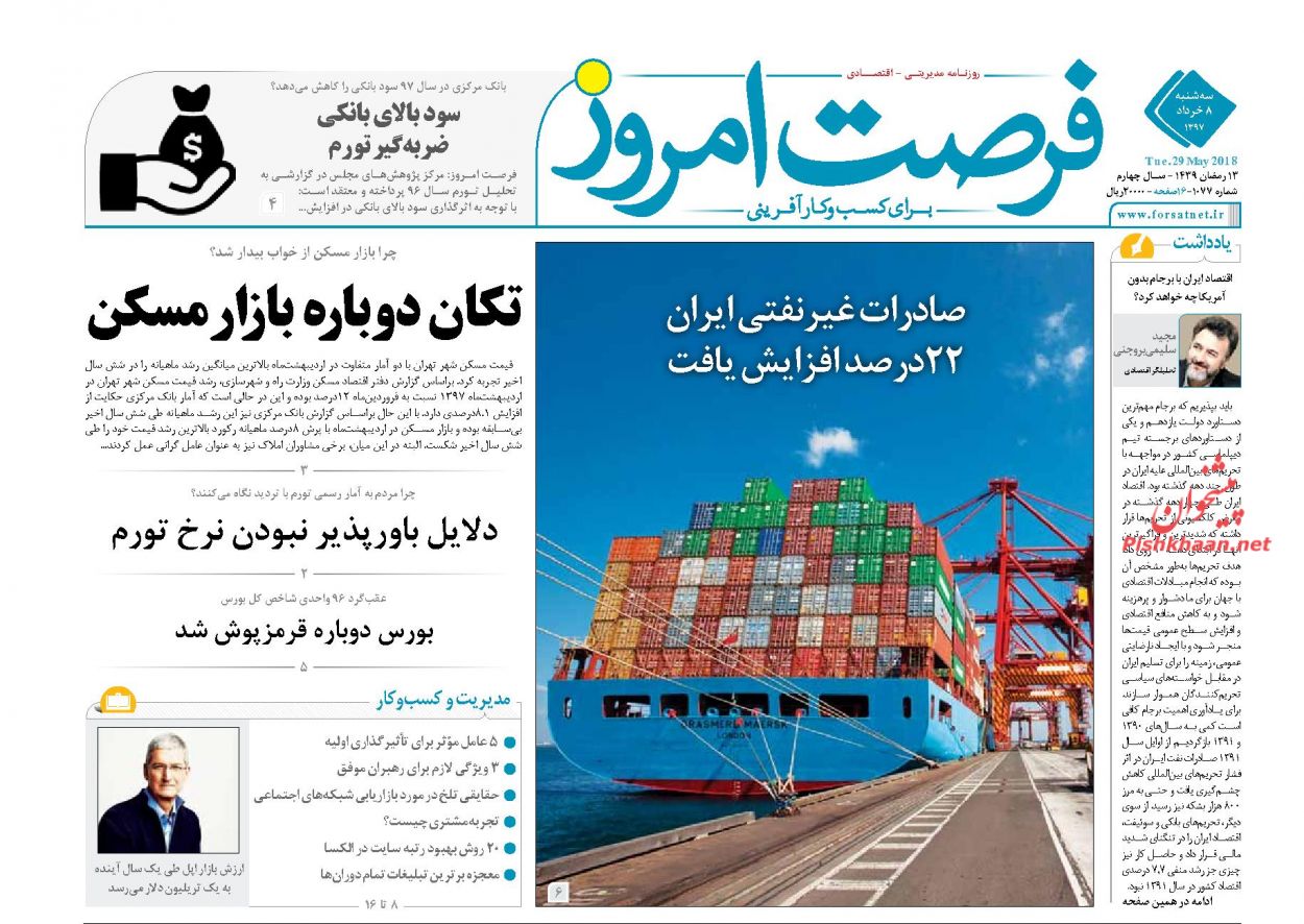 صفحه نخست روزنامه های اقتصادی 8 خردادماه