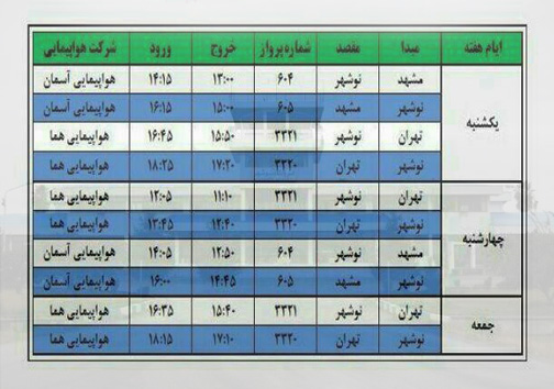 پرواز&zwnj;های پنج شنبه ۱۰ خرداد ماه از فرودگاه&zwnj;های مازندران