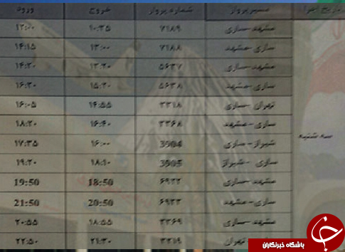 پرواز&zwnj;های سه شنبه ۱۲ تیرماه از فرودگاه&zwnj;های مازندران