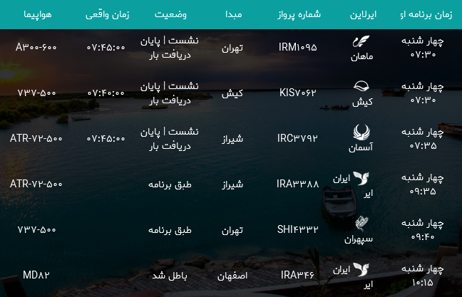 پرواز&zwnj;های فرودگاه بندرعباس یکشنبه ۱۰ تیر ۹۷