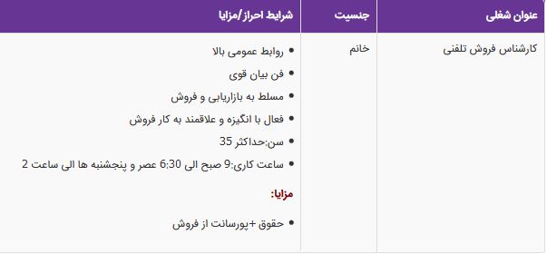 استخدام کارشناس فروش تلفنی در یک شرکت بازرگانی معتبر در تهران