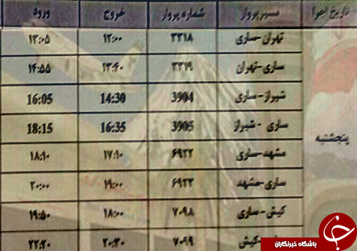 پرواز&zwnj;های پنج شنبه ۲۱ تیر ماه از فرودگاه&zwnj;های مازندران