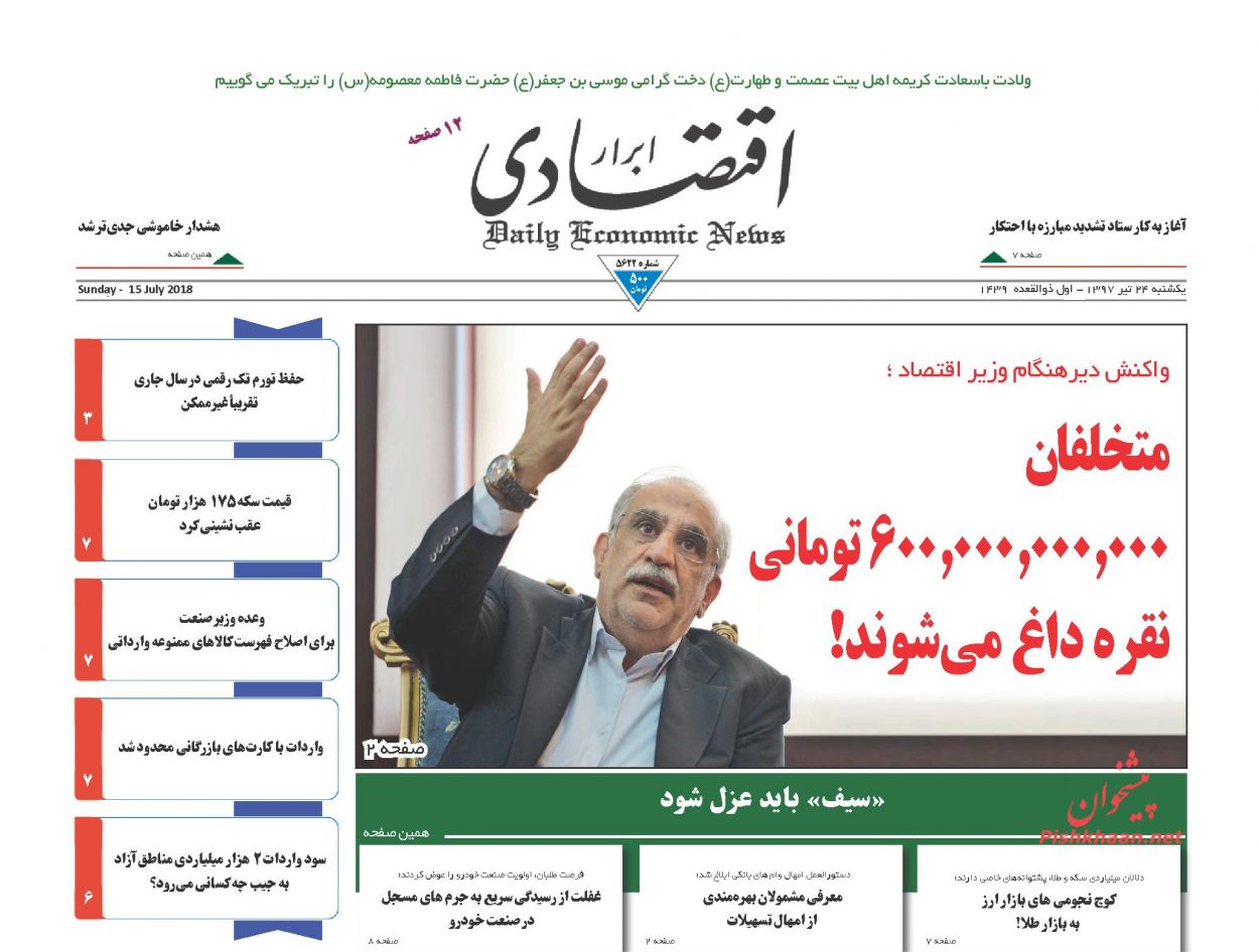 صفحه نخست روزنامه های اقتصادی 24 تیرماه
