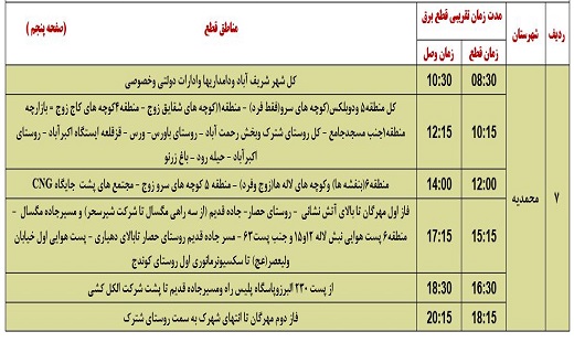 برنامه زمانبندی قطع برق در استان قزوین