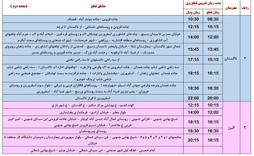 برنامه زمانبندی قطع برق در استان قزوین