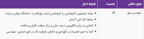 استخدام مهندس برق در یک شرکت معتبر در تهران