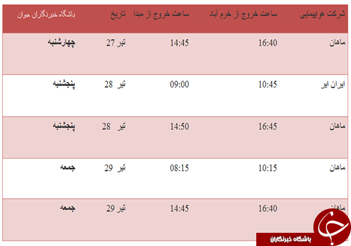 برنامه پرواز‌های فرودگاه خرم آباد از ۲۷ تا ۲۹ تیر ماه ۹۷