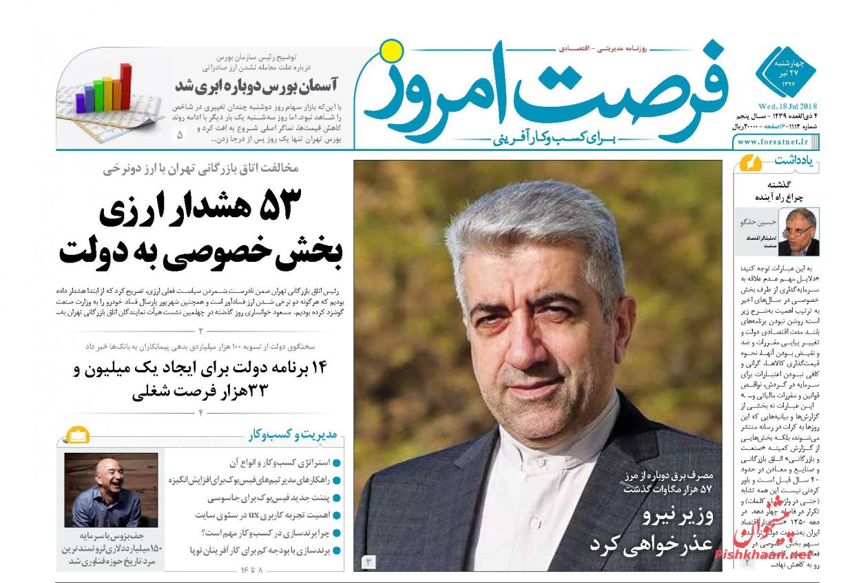 صفحه نخست روزنامه های اقتصادی 27 تیرماه