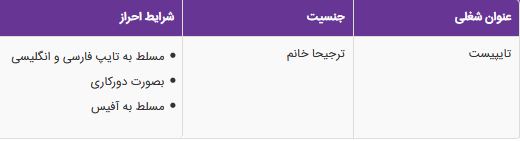 استخدام تایپیست در یک شرکت معتبر در تهران