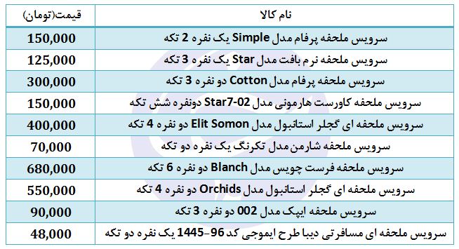 مظنه فروش ملحفه و روبالشی در بازار چقدر است؟