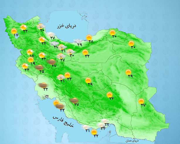 کاهش  2 تا 4 درجه  دمای هوا در استان های دریای خزر / وزش باد در شمال شرق و شرق کشور +جدول
