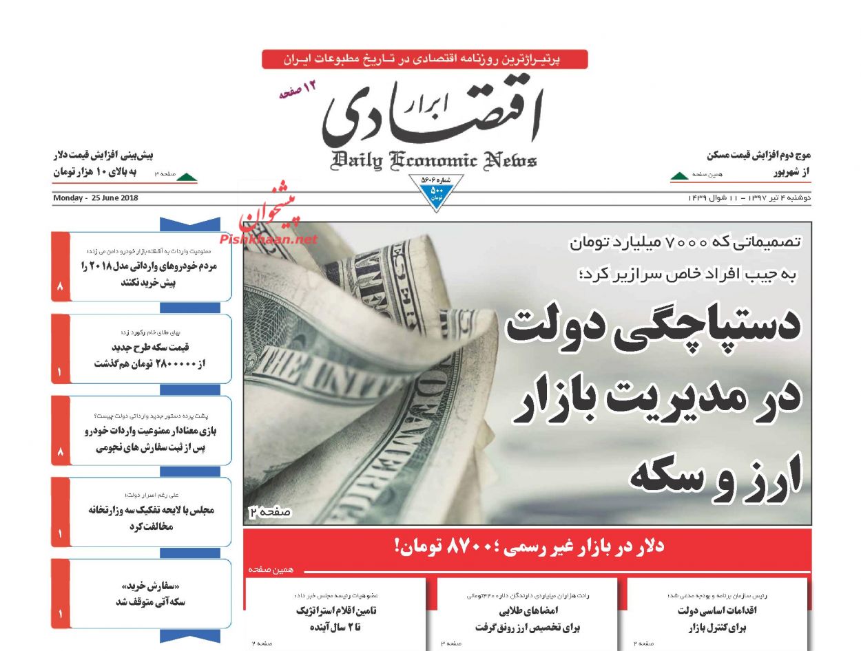 صفحه نخست روزنامه های اقتصادی 4 تیرماه