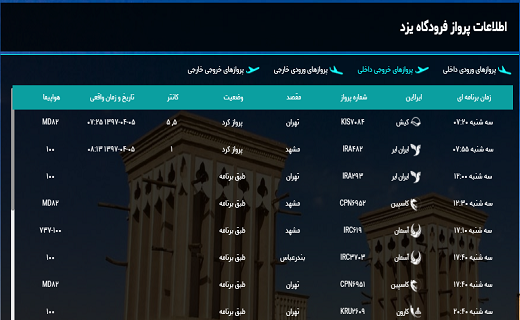 پرواز&zwnj;های فرودگاه شهید صدوقی یزد
