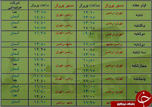 پرواز&zwnj;های چهارشنبه ۶ تیر ماه از فرودگاه&zwnj; های مازندران