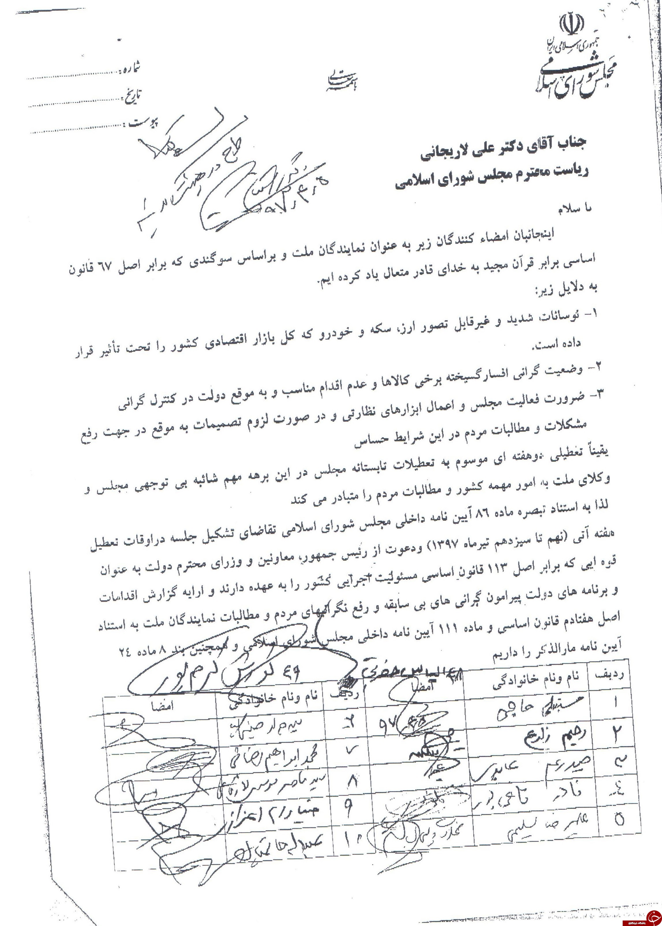 درخواست 67 نفر از نمایندگان برای حضور رئیس جمهور در جلسه هفته آینده مجلس+ اسامی نمایندگان