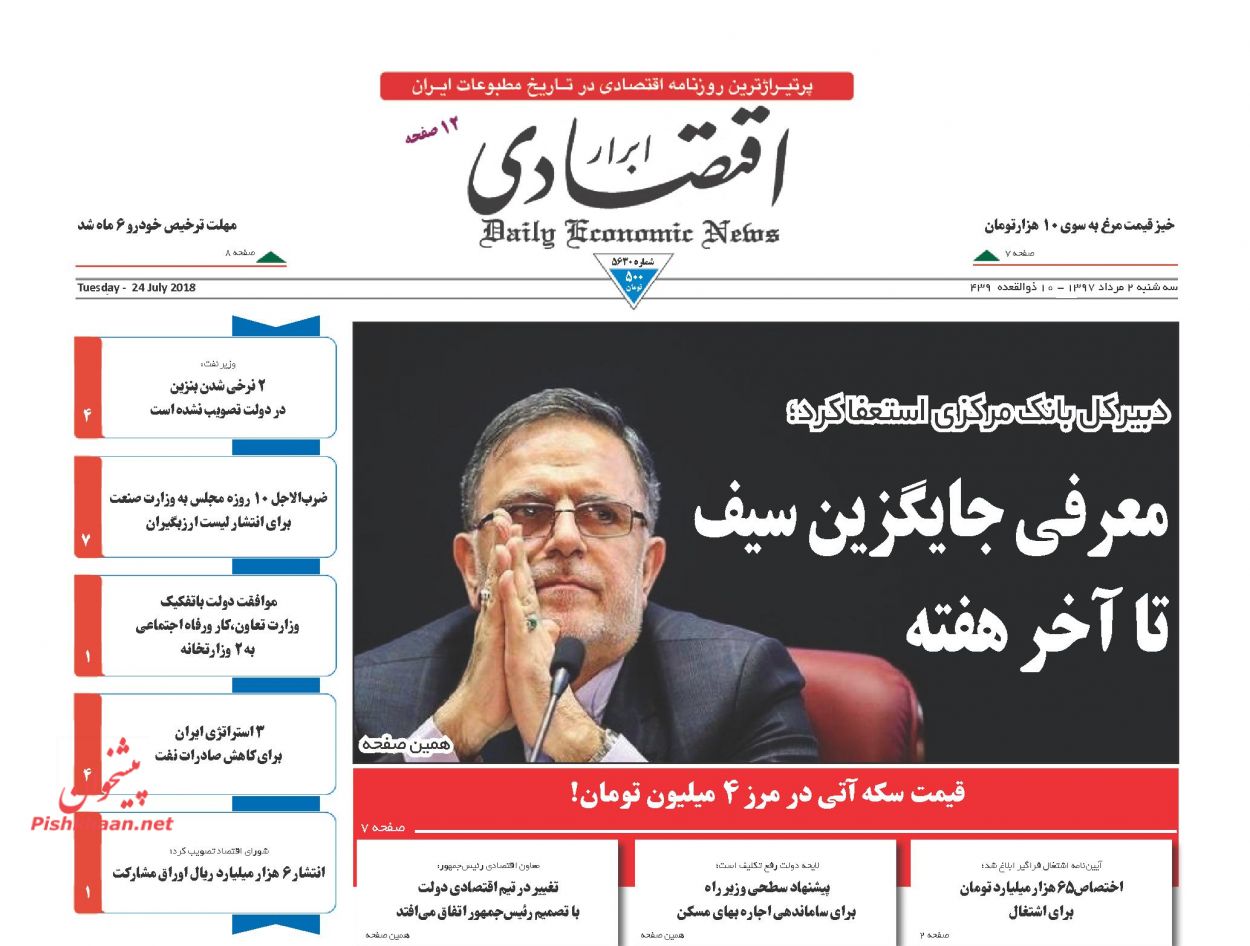 صفحه نخست روزنامه های اقتصادی 2 مردادماه