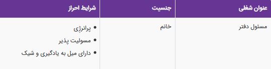 استخدام مسئول دفتر در یک شرکت معتبر در تهران