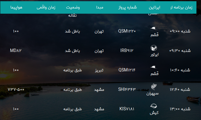 پرواز&zwnj;های فرودگاه بندرعباس شنبه ۱۳ مرداد ۹۷