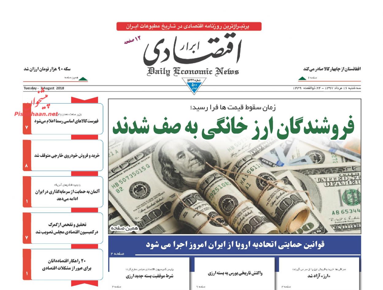 صفحه نخست روزنامه های اقتصادی 16 مردادماه