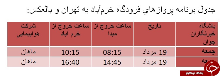 برنامه پرواز‌های فرودگاه خرم‌آباد