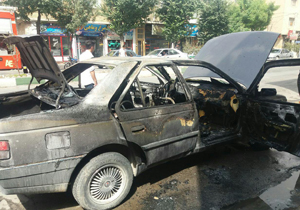 آتش سوزی خودرو بر اثر نشت گاز پیک‎نیک