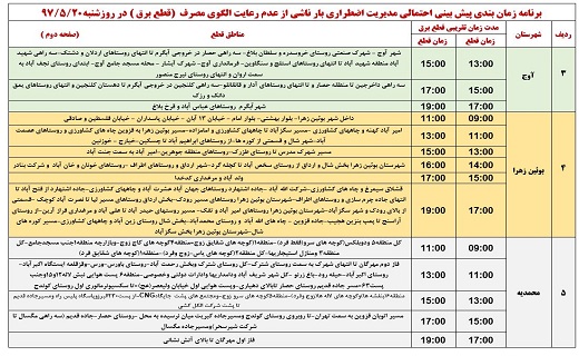 جدول زمان&zwnj;بندی قطع برق در نقاط مختلف استان قزوین