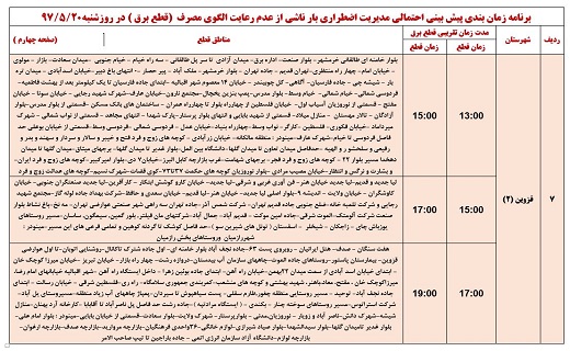 جدول زمان&zwnj;بندی قطع برق در نقاط مختلف استان قزوین