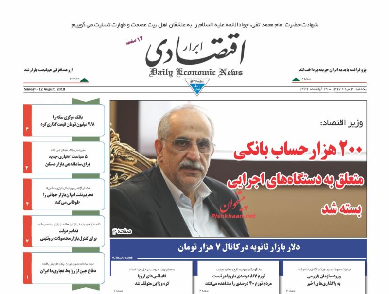 صفحه نخست روزنامه های اقتصادی 21 مردادماه