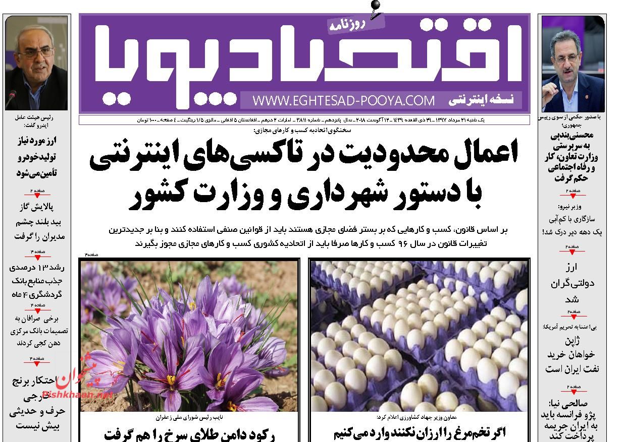صفحه نخست روزنامه های اقتصادی 21 مردادماه