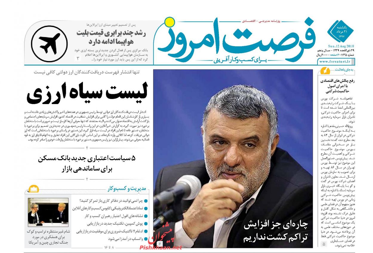 صفحه نخست روزنامه های اقتصادی 21 مردادماه