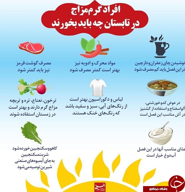 توصیه&zwnj;های خوراکی برای افراد گرم مزاج در تابستان+ اینفوگرافیک