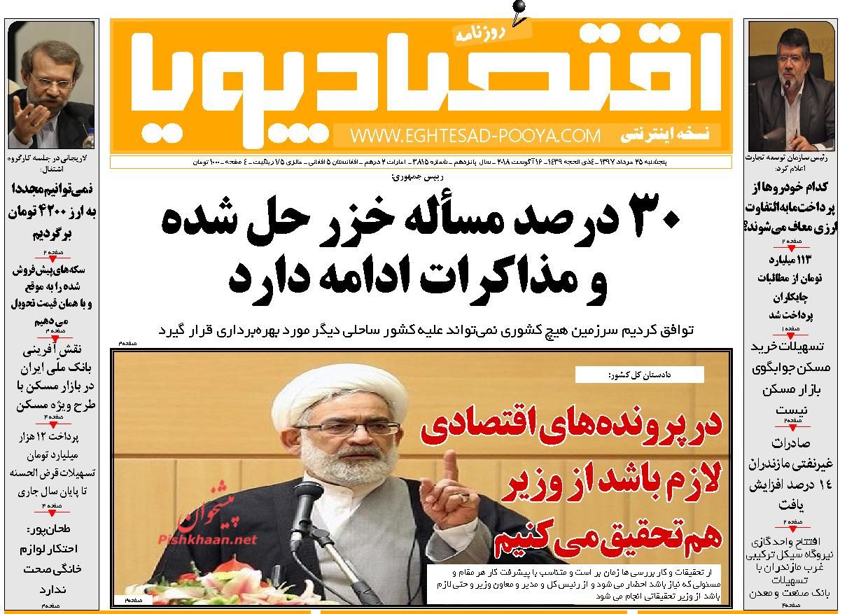صفحه نخست روزنامه های اقتصادی 25 مردادماه صفحه نخست روزنامه های اقتصادی 25 مردادماه