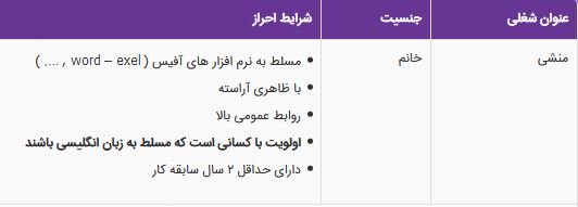 استخدام منشی خانم در یک شرکت معتبر در هرمزگان