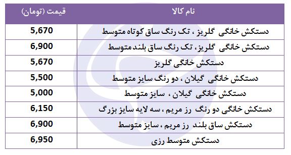 قیمت انواع دستکش ظرفشویی در بازار