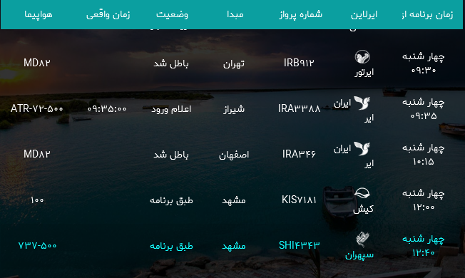 پرواز&zwnj;های فرودگاه بندرعباس چهارشنبه ۳ مرداد ۹۷
