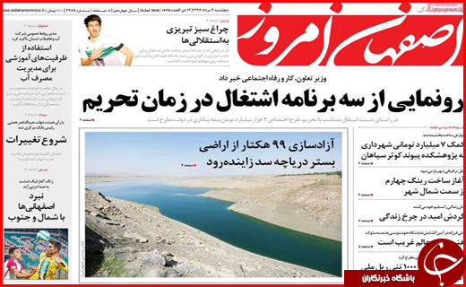 صفحه نخست روزنامه&zwnj;های استانی؛