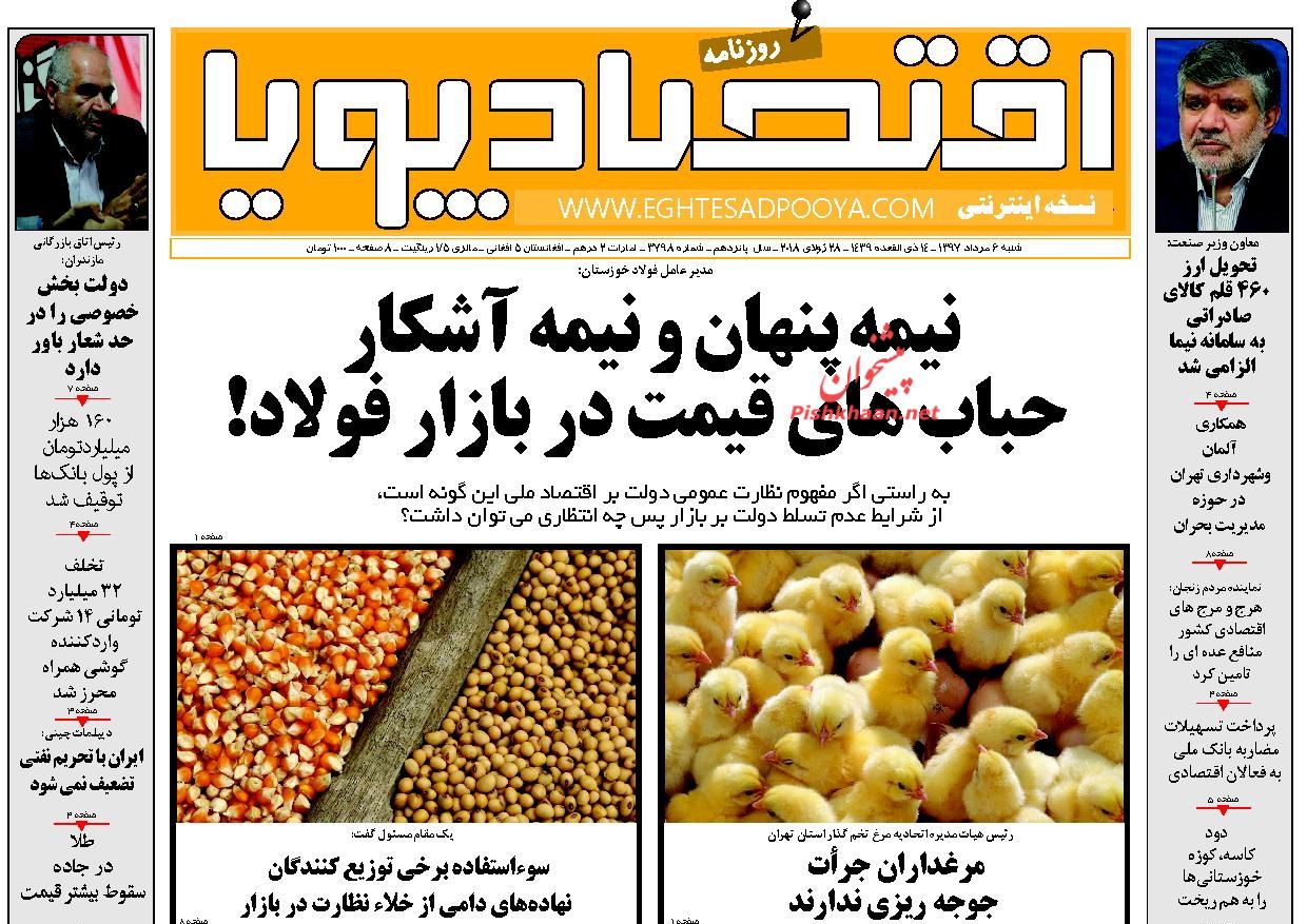 صفحه نخست روزنامه های اقتصادی 6 مردادماه