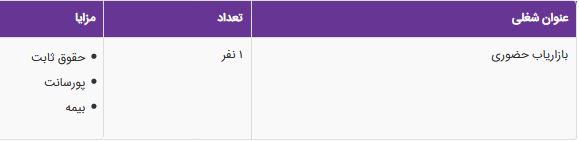 استخدام بازاریاب حضوری با حقوق ثابت،پورسانت و بیمه در تهران