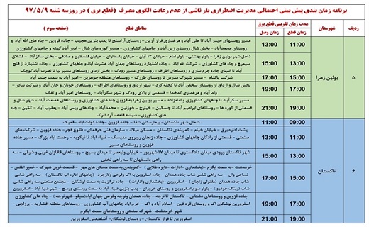 اعلام ساعت قطع برق استان قزوین در نهم مرداد ماه