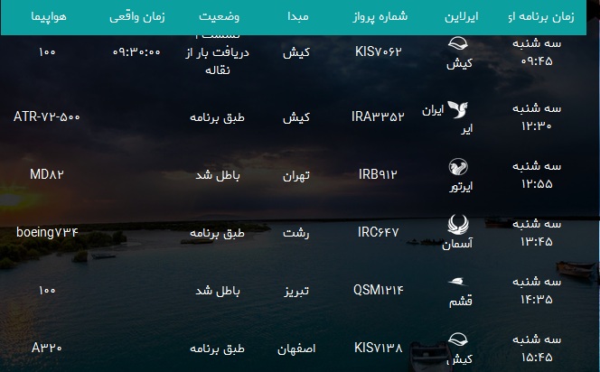 پروازهای فرودگاه بندرعباس سه شنبه ۹ مرداد ۹۷ پروازهای فرودگاه بندرعباس سه شنبه ۹ مرداد ۹۷