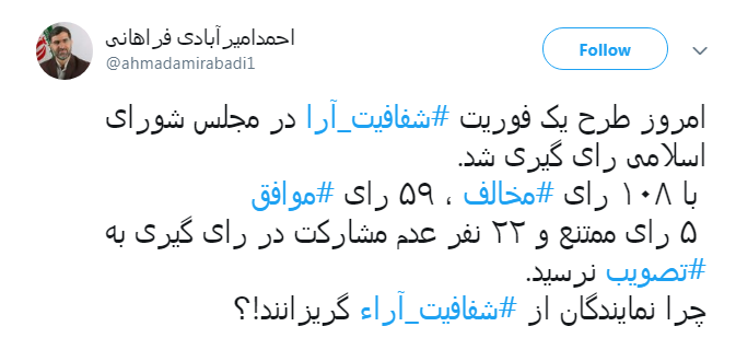 واکنش کاربران به مخالفت نمایندگان با فوریت طرح شفاافیت آرا+ تصاویر