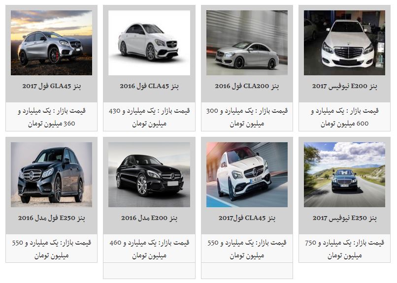 قیمت خودروهای مرسدس بنز موجود در بازار