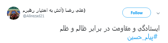 کاربران با #پیام_حسین درس آزادگی عاشورا را به اشتراک گذاشتند+تصاویر