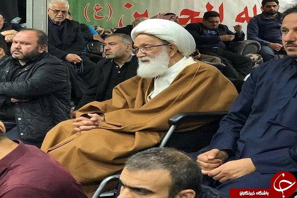 اولین حضور &laquo;شیخ عیسی قاسم&raquo; پس از عمل جراحی در مجلس عزاداری امام حسین(ع)+عکس