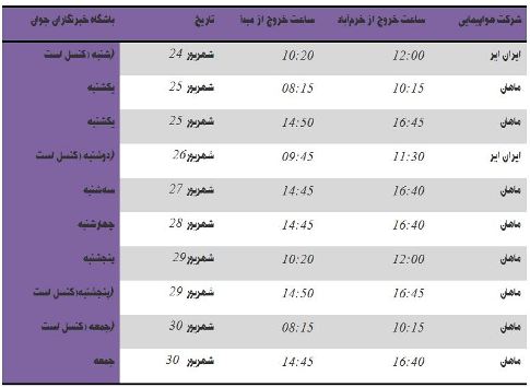 برنامه پرواز‌های فرودگاه خرم‌آباد تا ۳۰ شهریورماه ۱۳۹۷