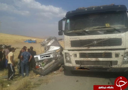 ۳ مصدوم و یک فوتی در تصادف دو خودروی پراید با کامیون محور بروجرد -نهاوند+تصاویر