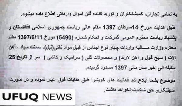 ورود برخی کالاهای ایرانی به افغانستان ممنوع شد