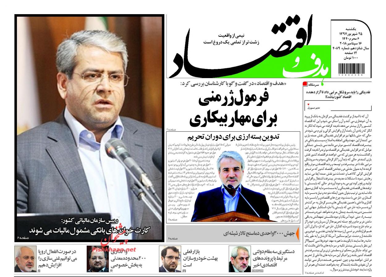 صفحه نخست روزنامه های اقتصادی 25 شهریورماه